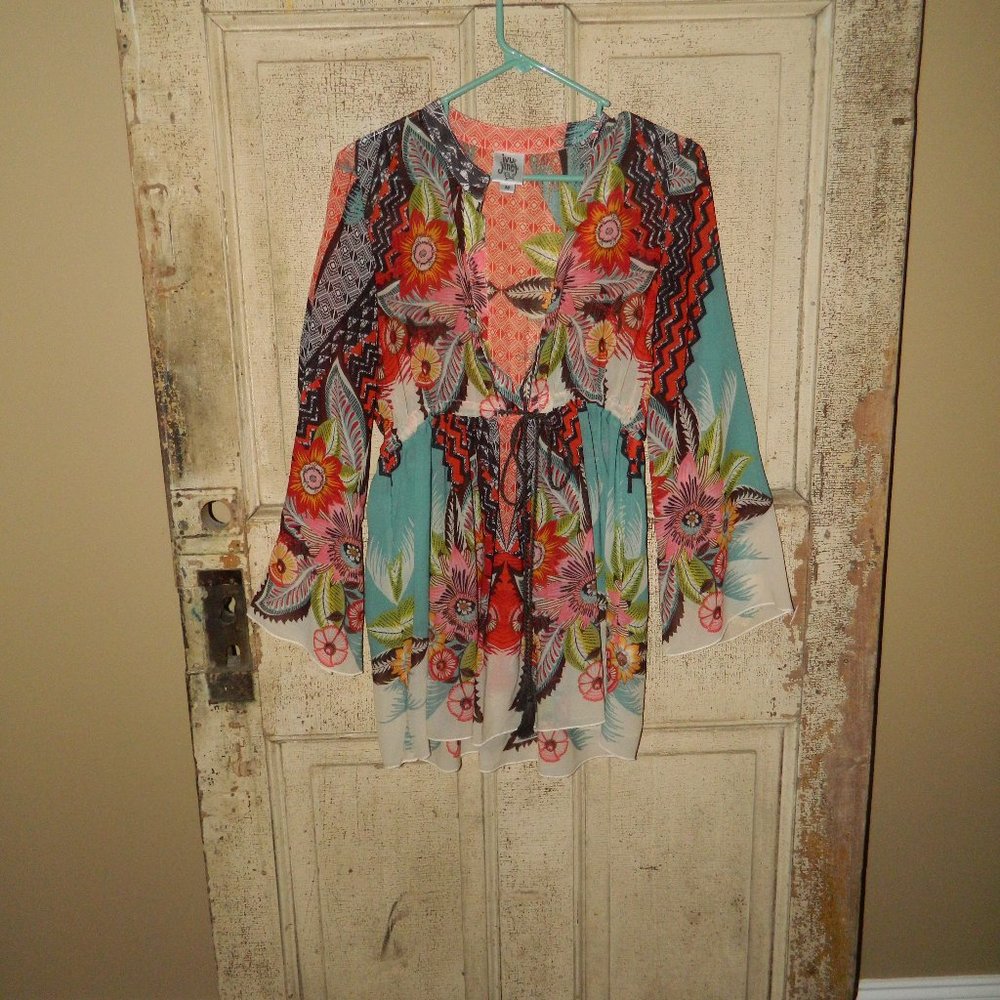 Ivy Jane Sheer Floral Tunic Top Drawstring Waist Size M (R-29)